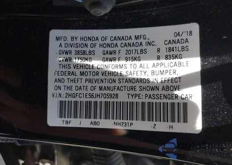 2018 Honda Civic Si from USA, damaged, VIN 2HGFC1E56JH705928